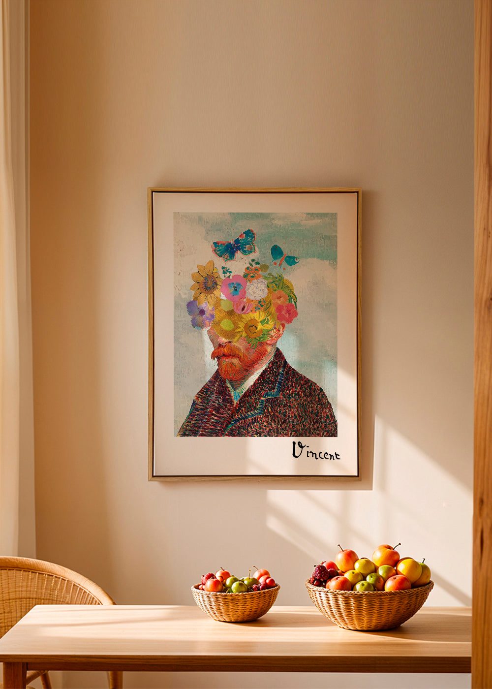 Botanisk poster blomsterporträtt med fjärilar