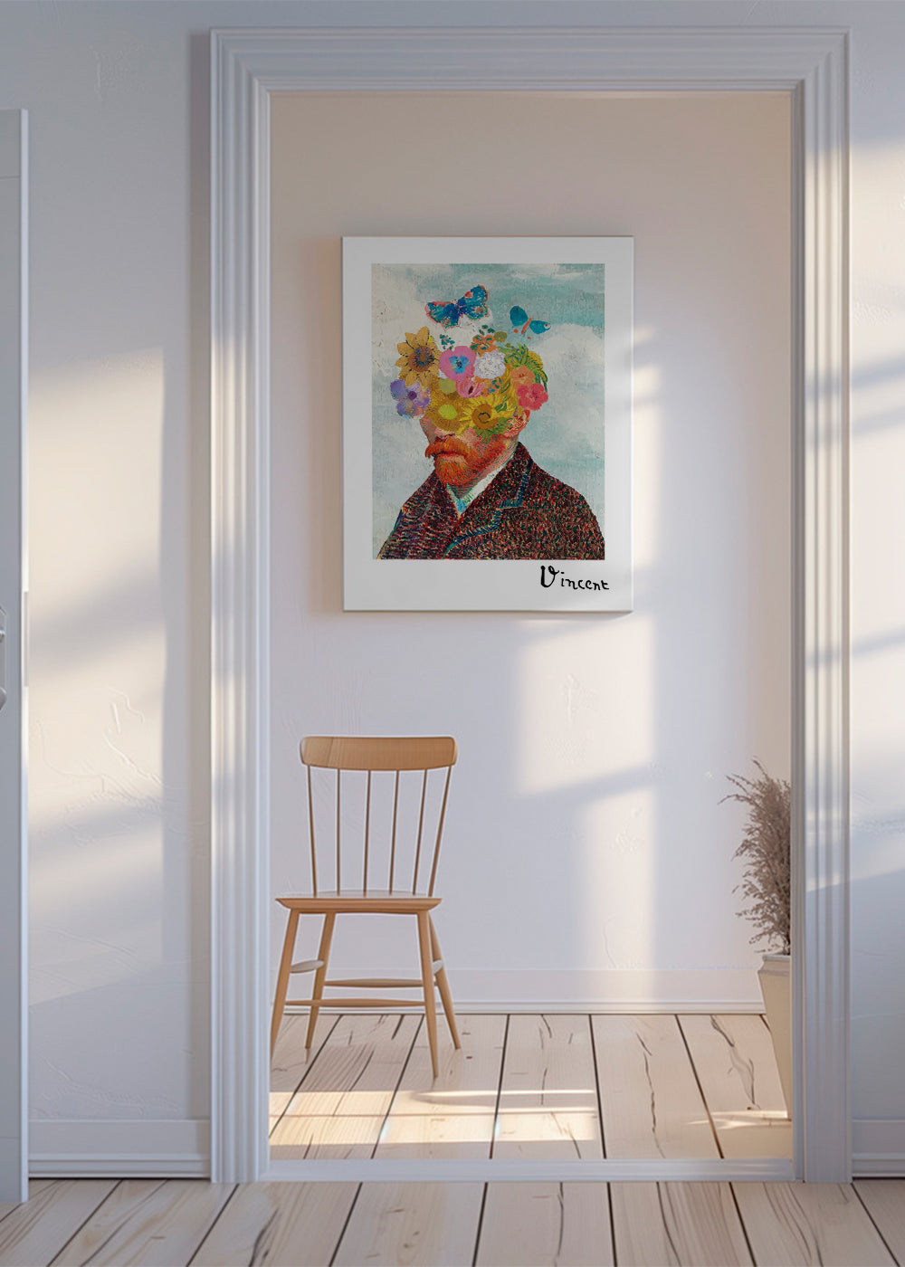 Botanisk poster blomsterporträtt med fjärilar