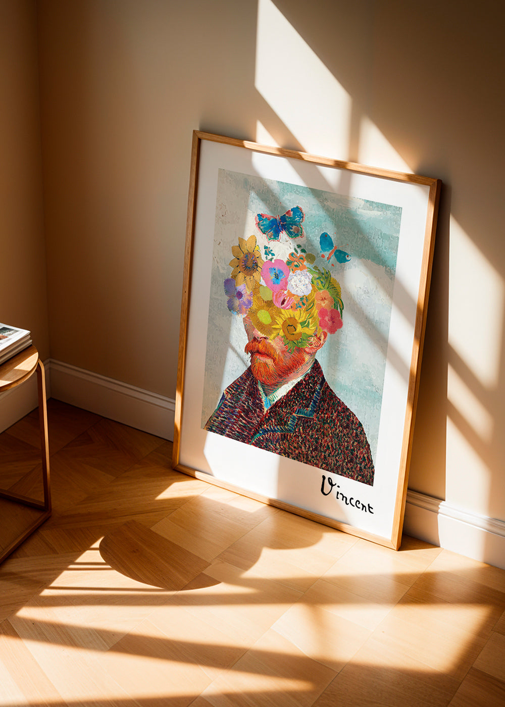 Botanisk poster blomsterporträtt med fjärilar