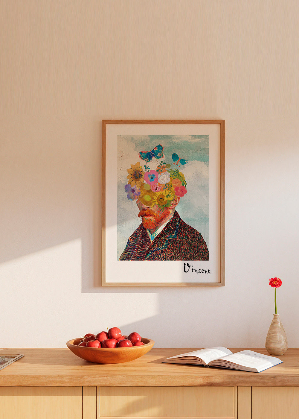 Botanisk poster blomsterporträtt med fjärilar
