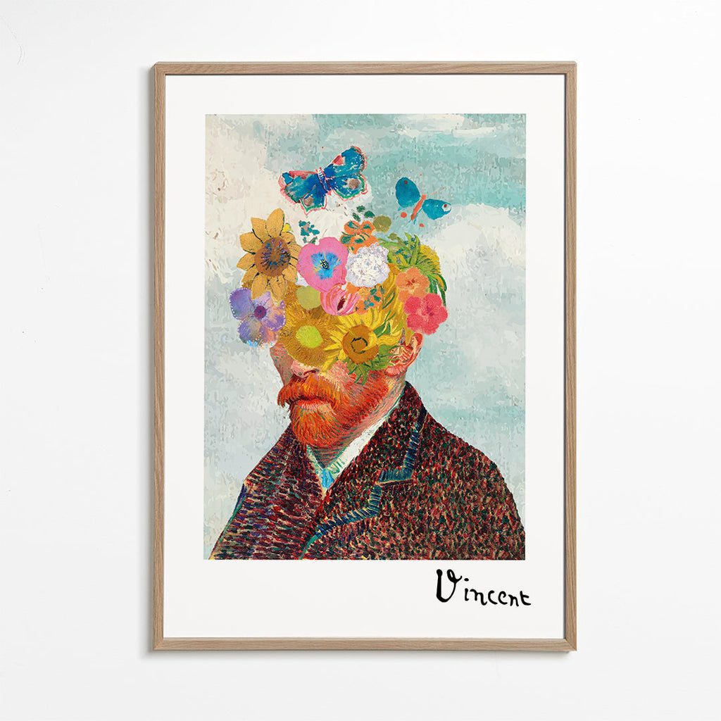 Botanisk poster blomsterporträtt med fjärilar