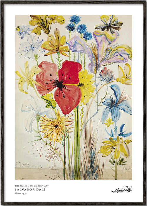 Botanisk poster med röd vallmo i bukett