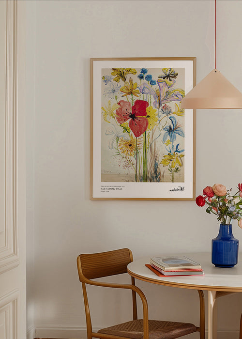 Botanisk poster med röd vallmo i bukett