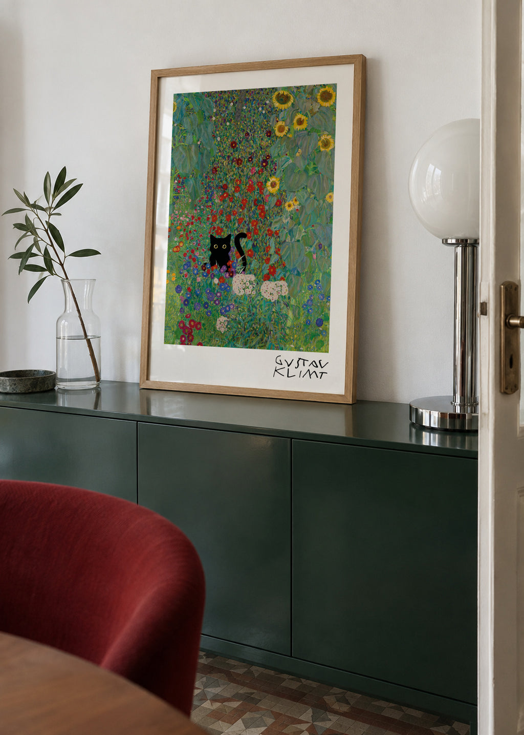 Gustav Klimt Garden Cat Print - Framed poster in an interior