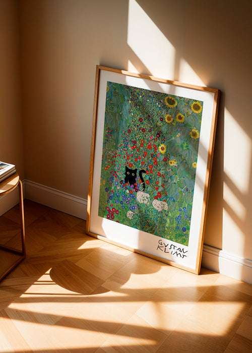 Katt i trädgård konst Klimt-stil