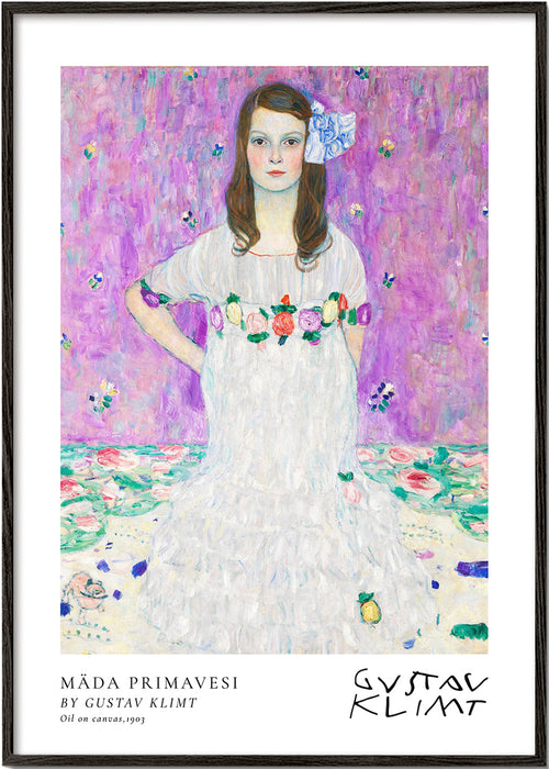 Illustration av flicka i vit klänning med blomkrans