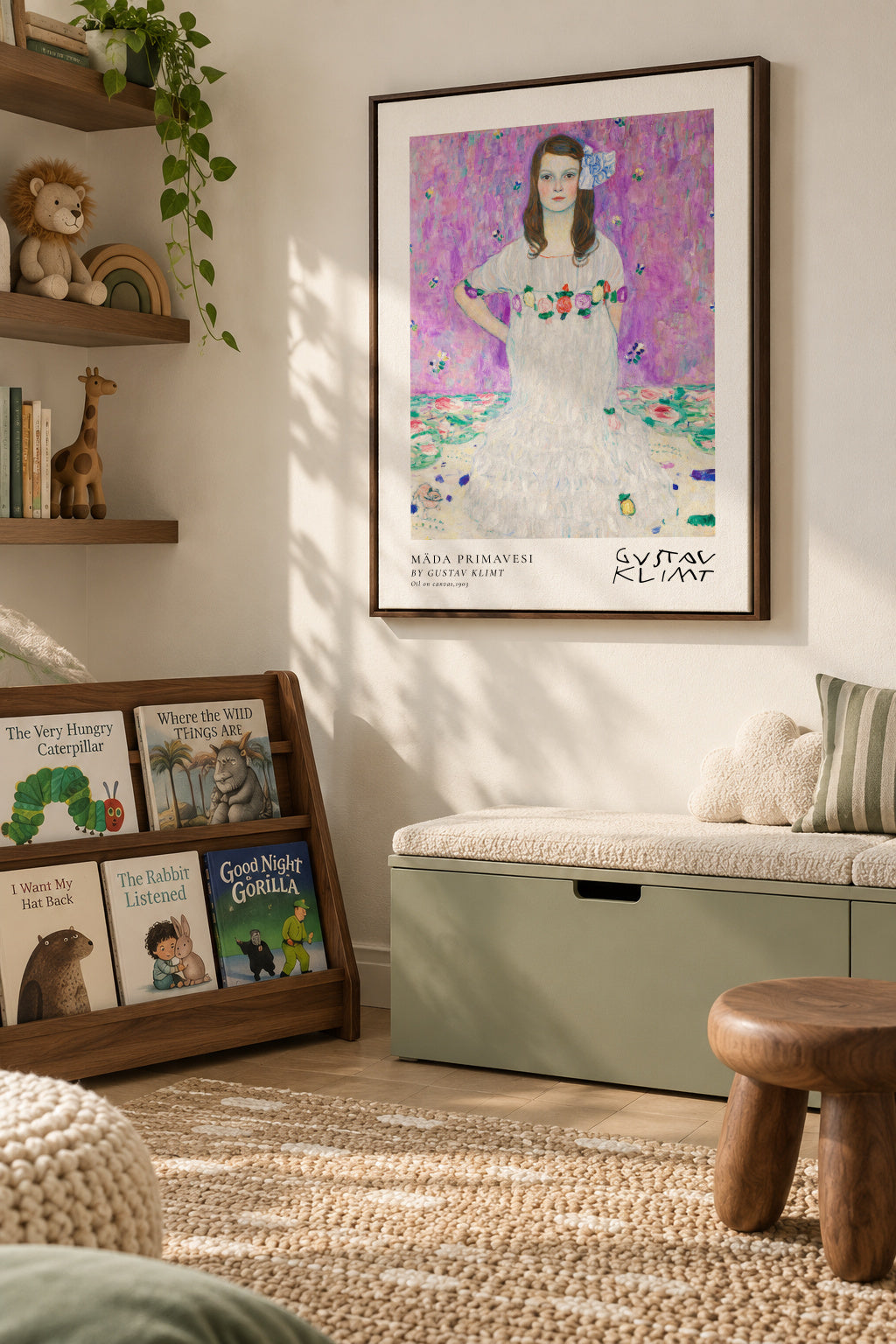 Ma?da Primavesi by Gustav Klimt - Framed canvas in an interior