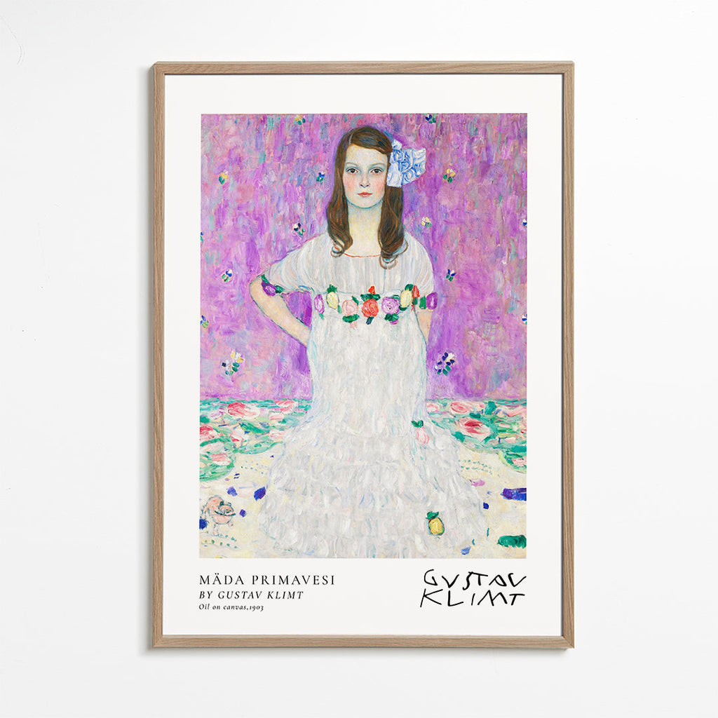 Illustration av flicka i vit klänning med blomkrans
