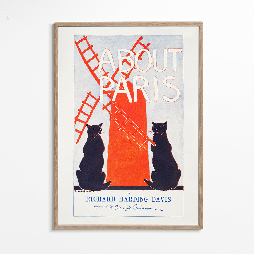 Vintage tryck About Paris med katter och väderkvarn