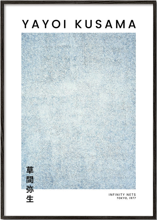 Minimalistisk affisch med blå prickstruktur
