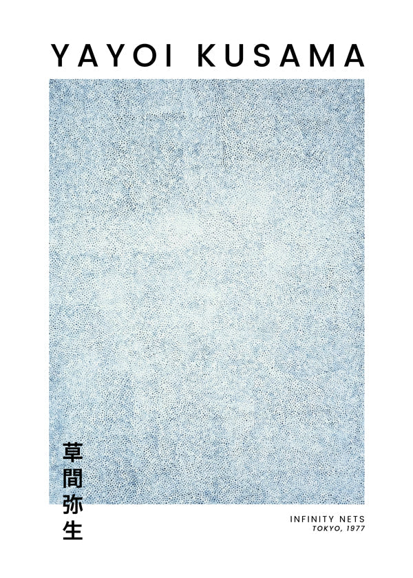 Minimalistisk affisch med blå prickstruktur