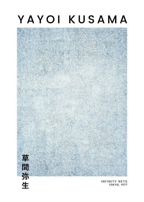 Minimalistisk affisch med blå prickstruktur