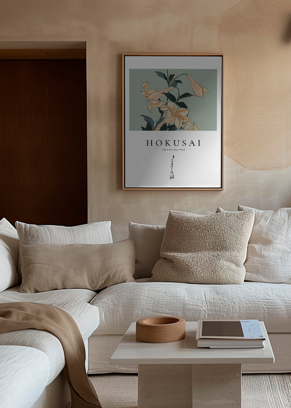 Botanisk poster Hokusai — liljor mot grönt fält