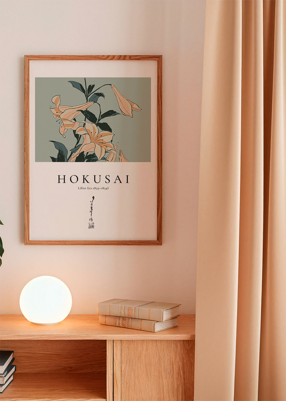 Botanisk poster Hokusai — liljor mot grönt fält
