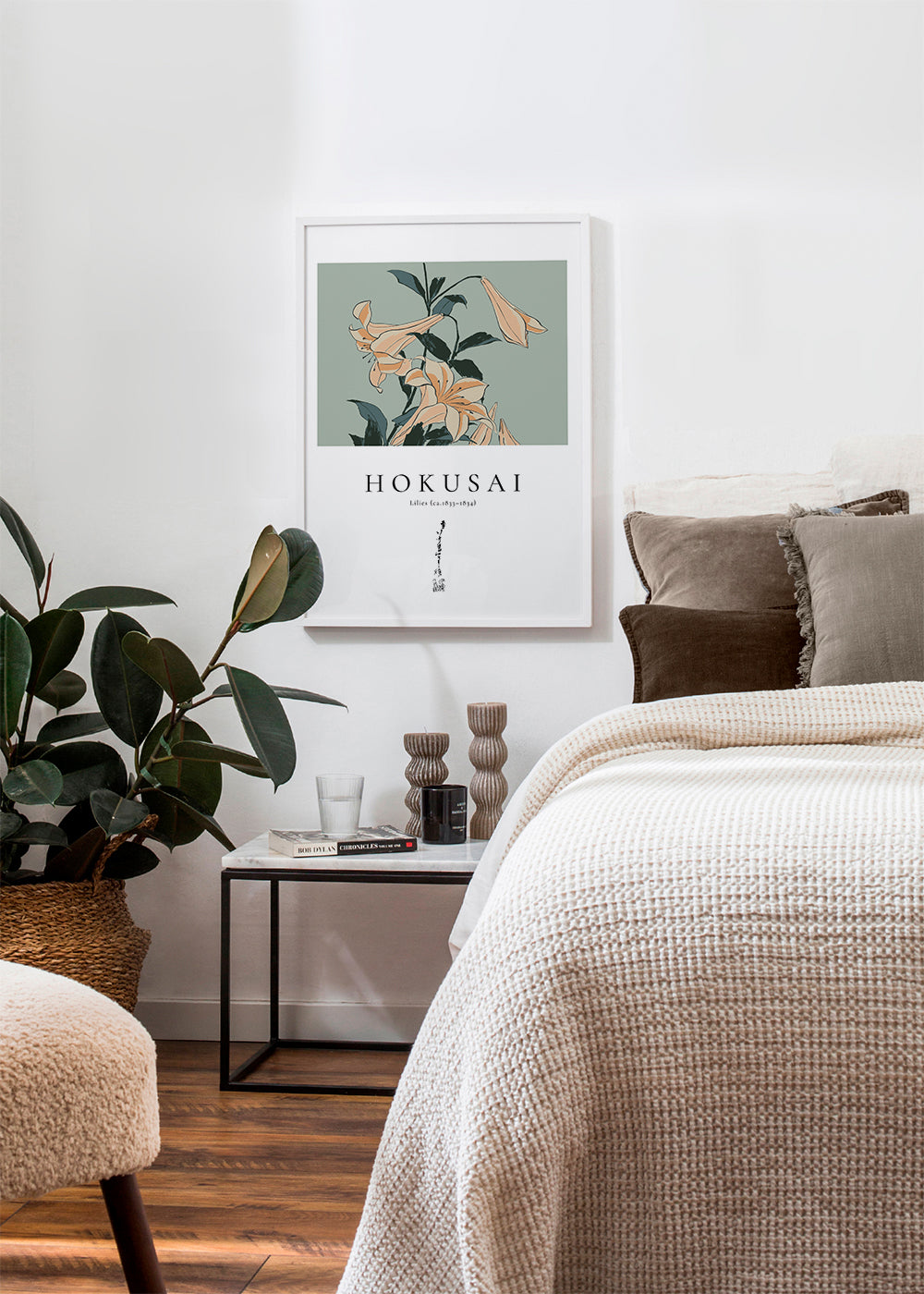 Botanisk poster Hokusai — liljor mot grönt fält