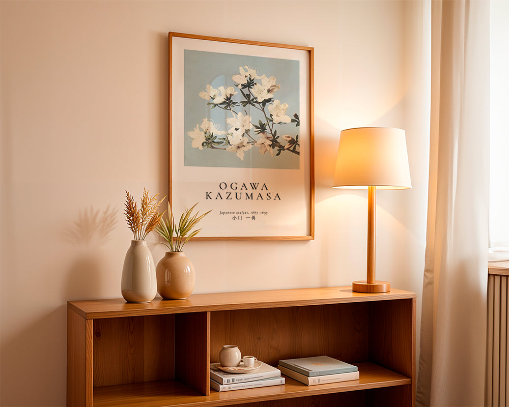 Botanisk poster: japanska azaleor på blått