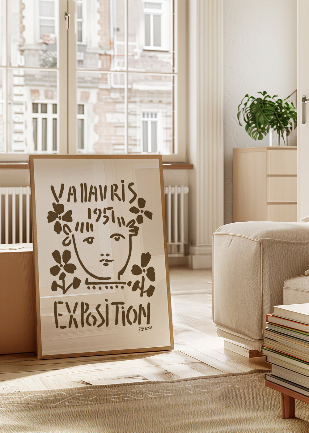 Vintage-affisch Vallauris 1951 ansikte och blommor