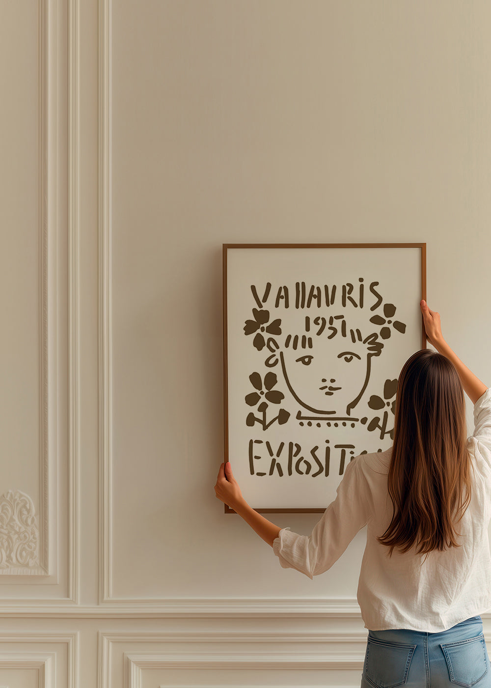 Vintage-affisch Vallauris 1951 ansikte och blommor