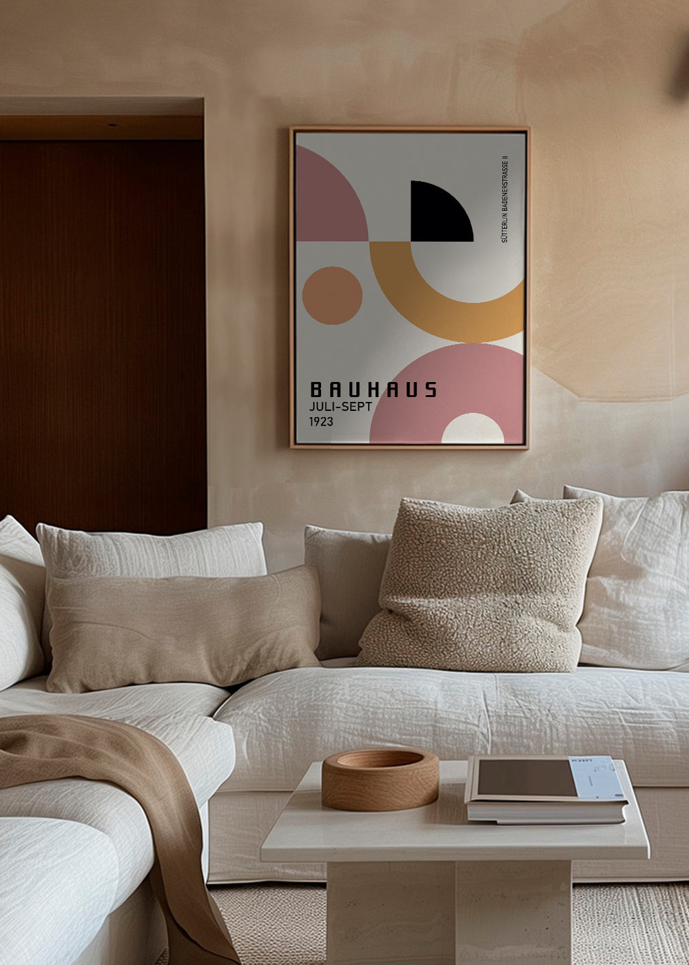 Geometrisk Bauhaus-affisch rosa och senap