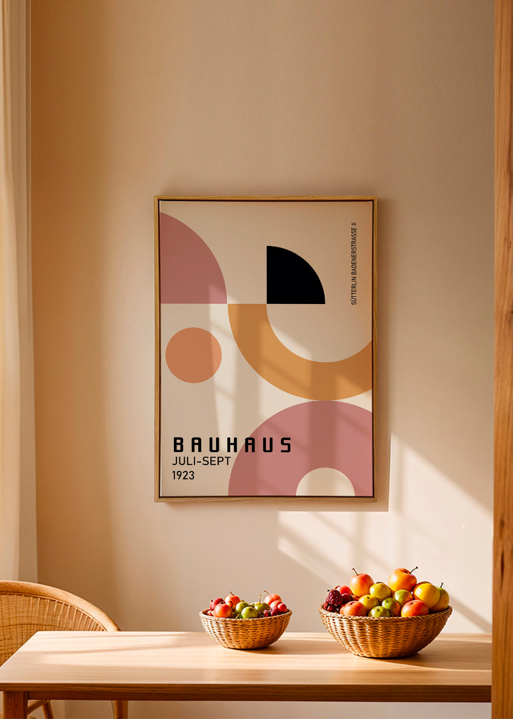 Geometrisk Bauhaus-affisch rosa och senap