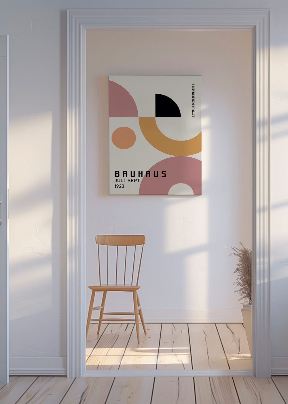 Geometrisk Bauhaus-affisch rosa och senap