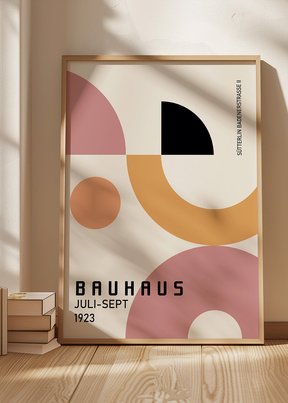 Geometrisk Bauhaus-affisch rosa och senap