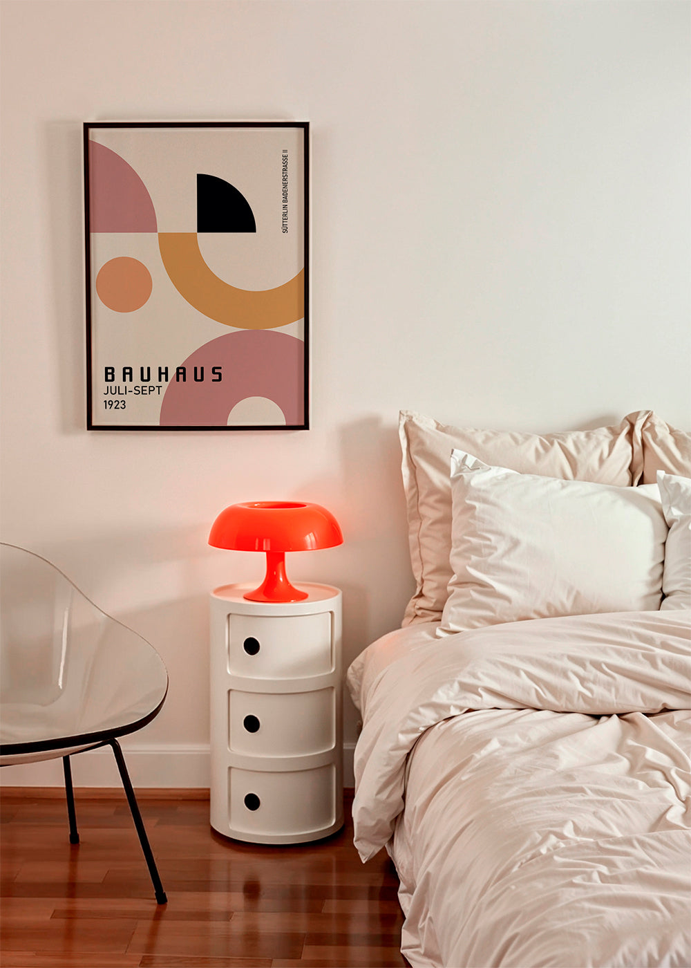 Geometrisk Bauhaus-affisch rosa och senap