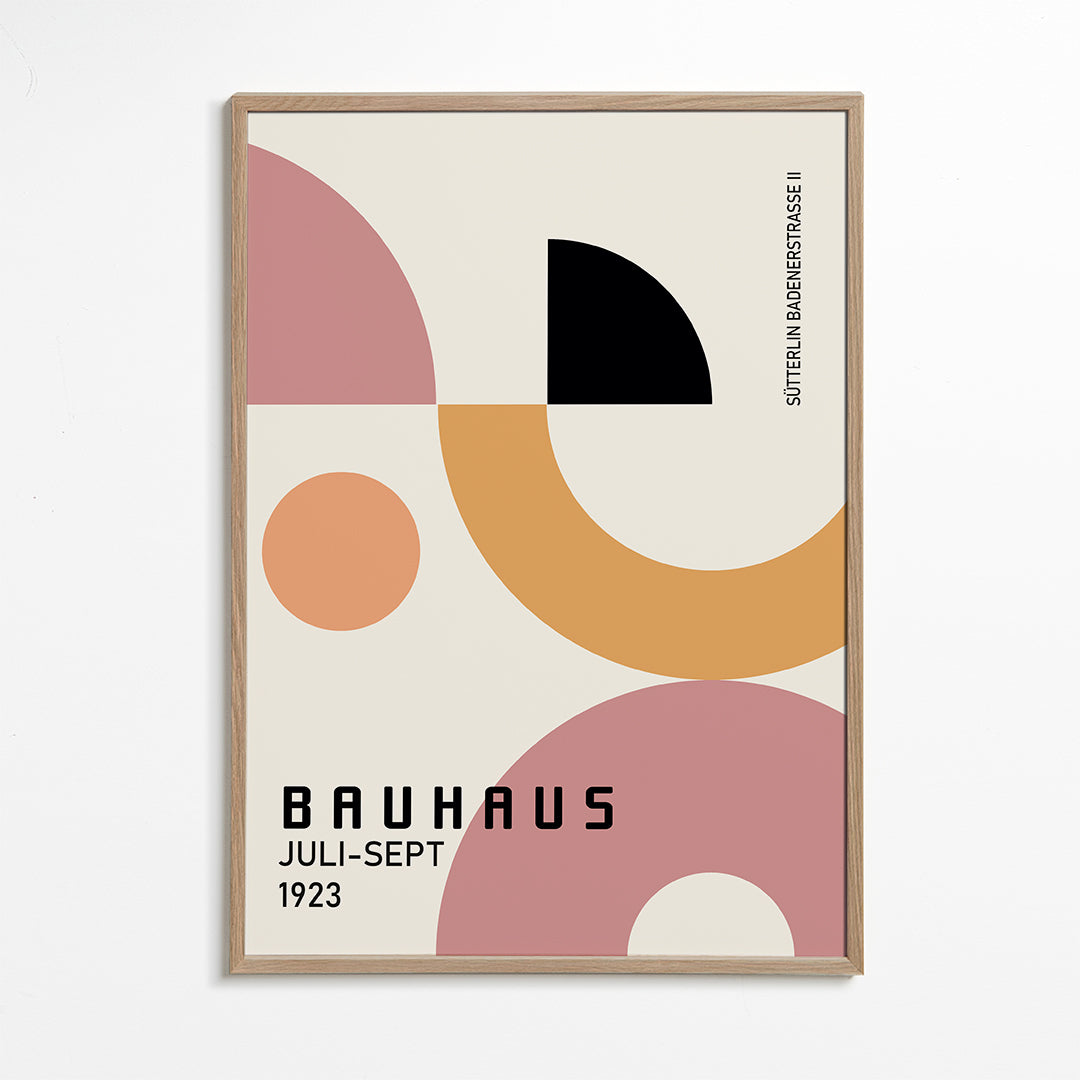 Geometrisk Bauhaus-affisch rosa och senap