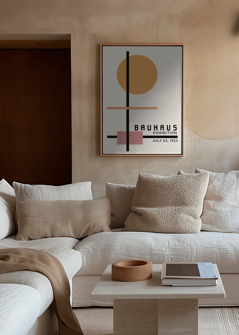 Geometriskt Bauhaus-poster med cirkelsol och axlar