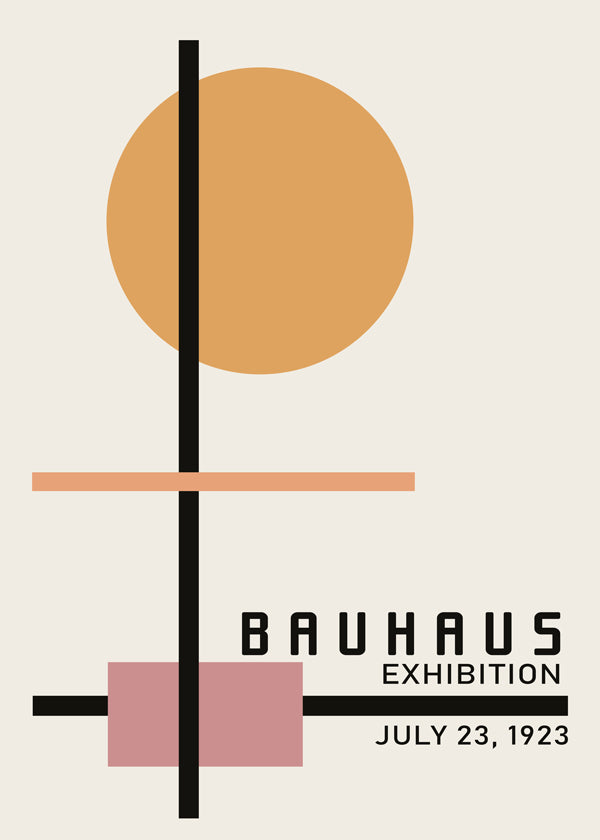 Geometriskt Bauhaus-poster med cirkelsol och axlar