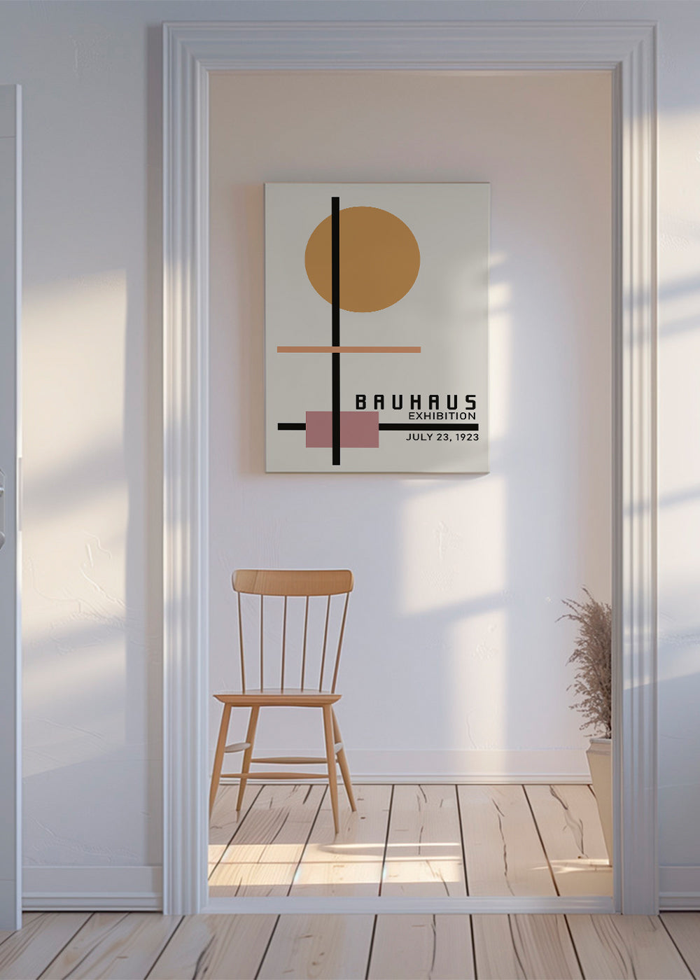 Geometriskt Bauhaus-poster med cirkelsol och axlar