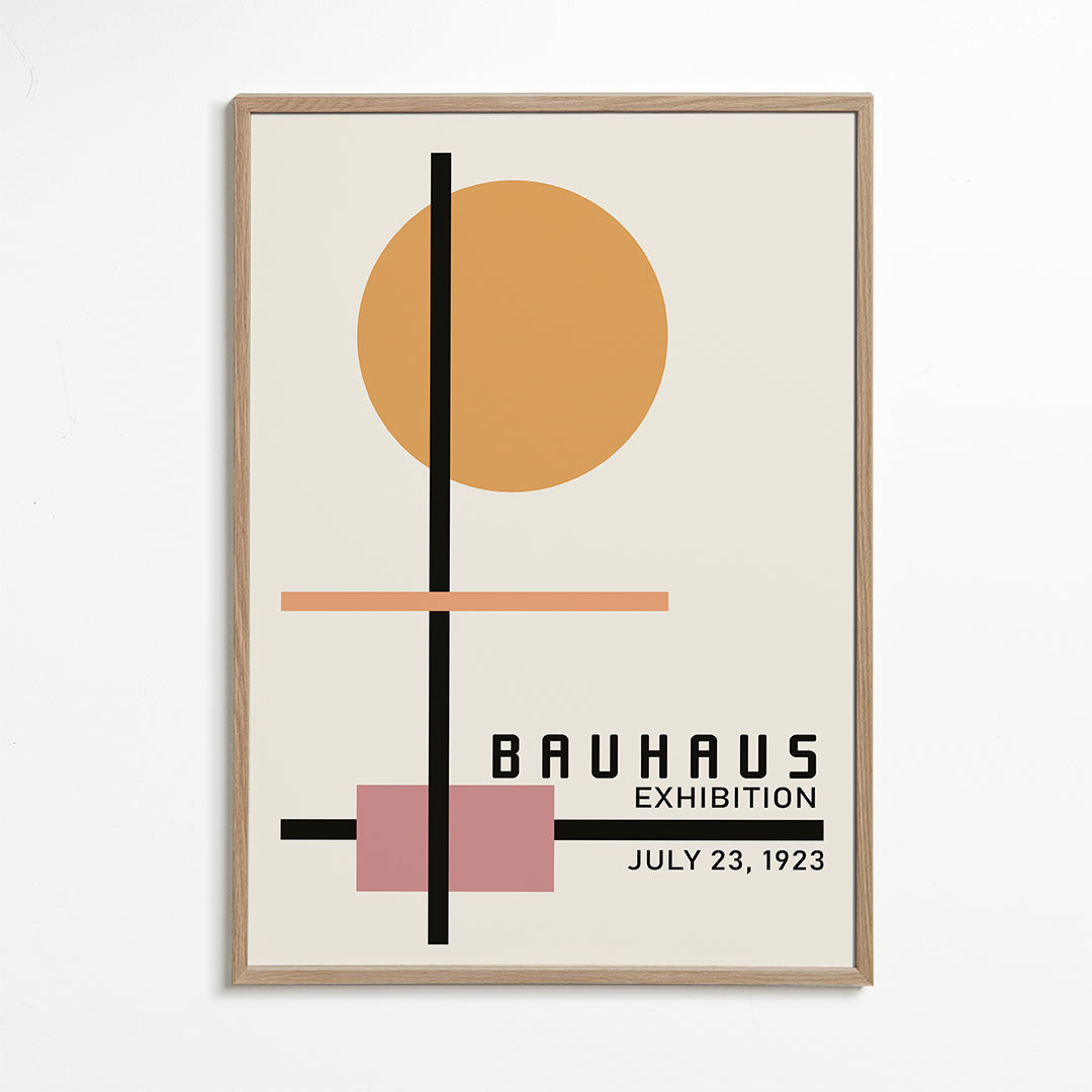 Geometriskt Bauhaus-poster med cirkelsol och axlar