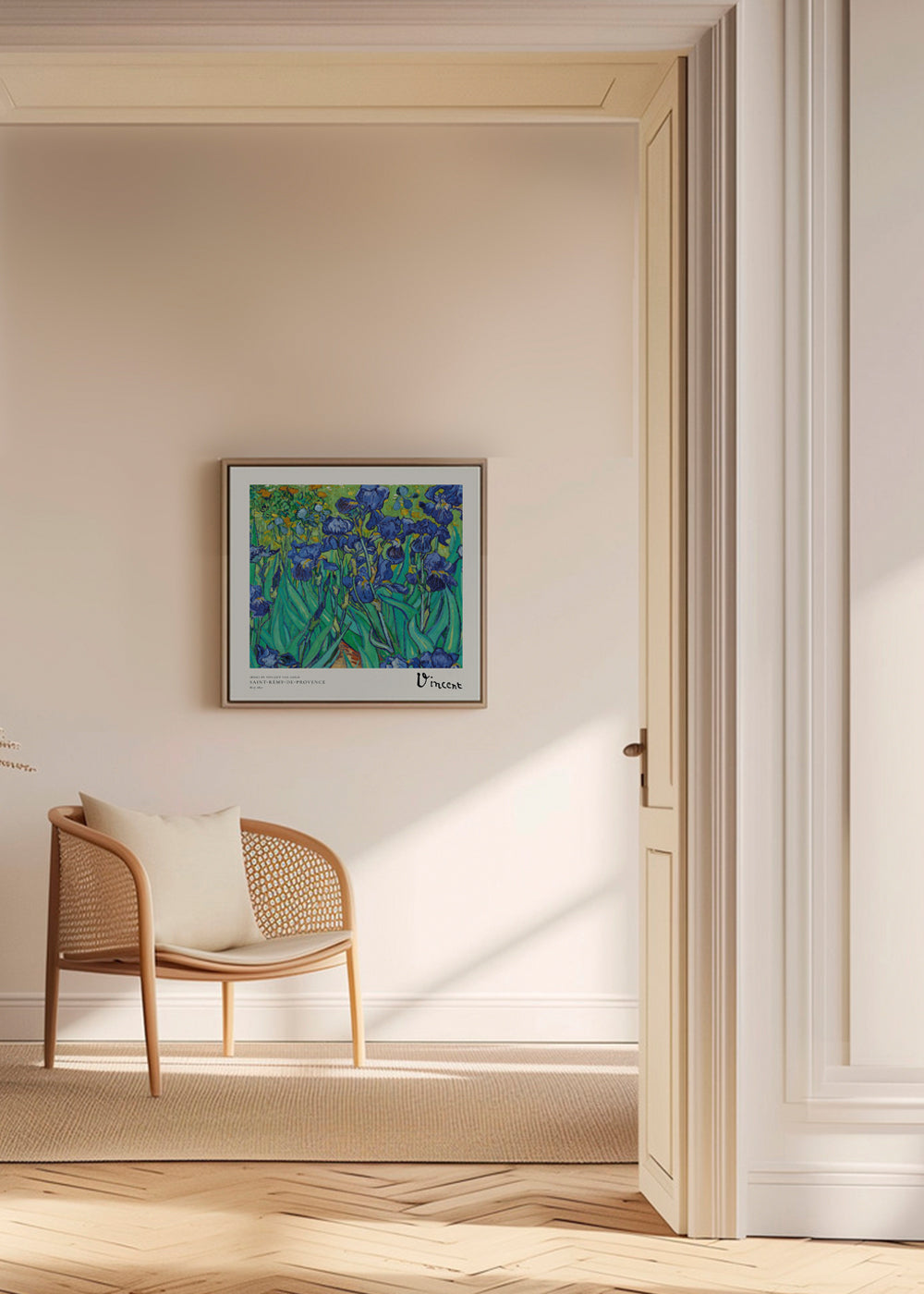 Botanisk poster med blå irisar