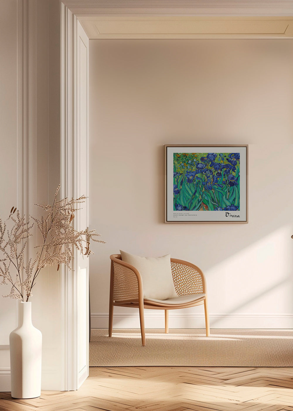 Botanisk poster med blå irisar