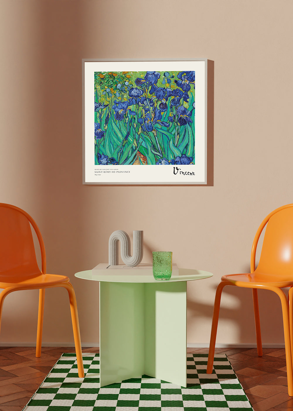 Botanisk poster med blå irisar