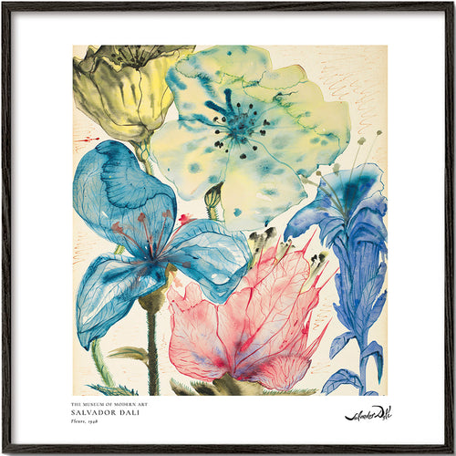 Botanisk poster: akvarell blå och rosa blommor