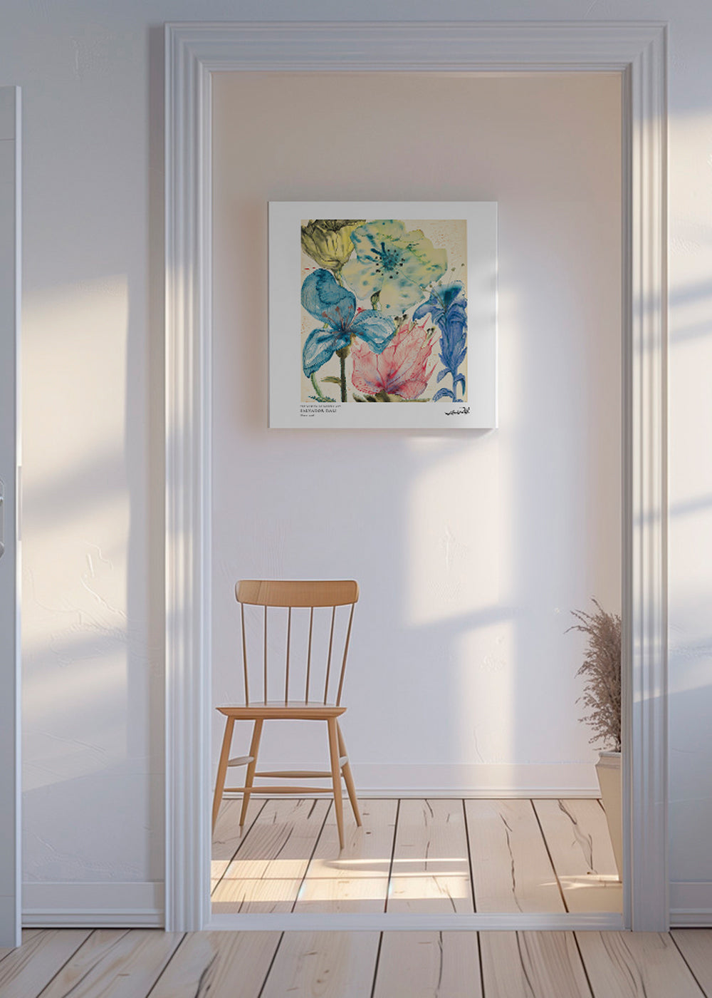 Botanisk poster: akvarell blå och rosa blommor