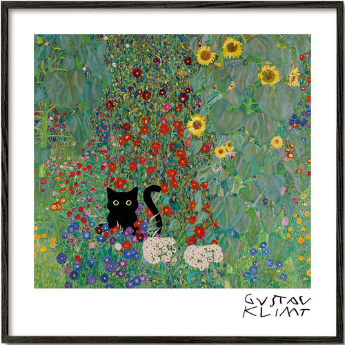 Katt i blomsterträdgård affisch