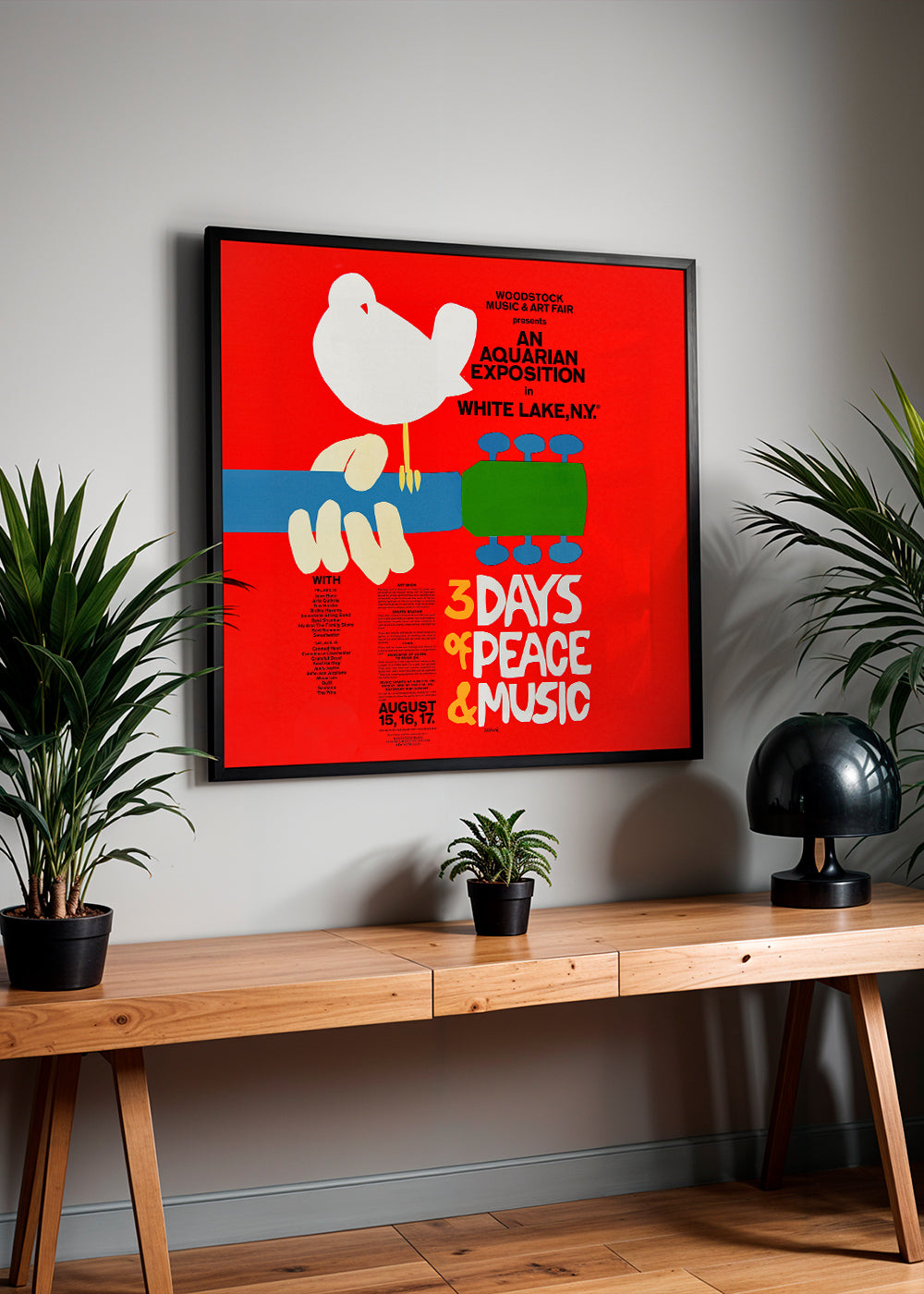 Vintageaffisch Woodstock 1969 tydlig grafik