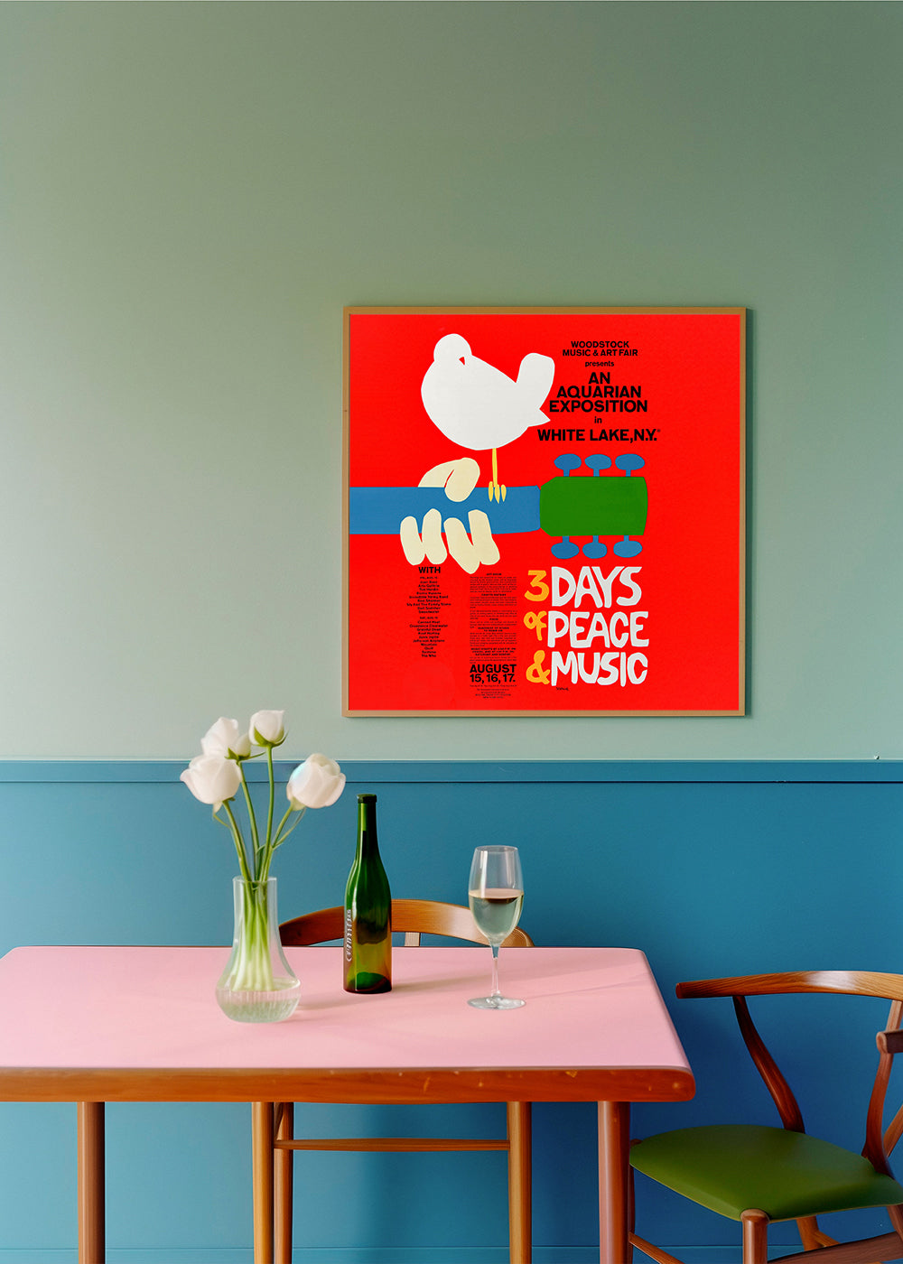 Vintageaffisch Woodstock 1969 tydlig grafik