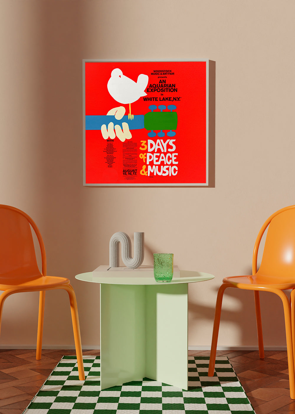 Vintageaffisch Woodstock 1969 tydlig grafik