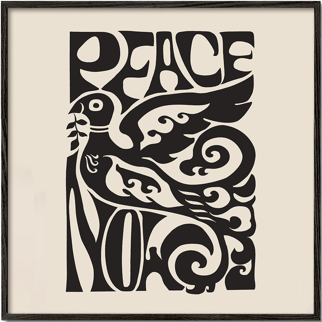 Vintage-affisch med typografisk duva 'Peace Now'
