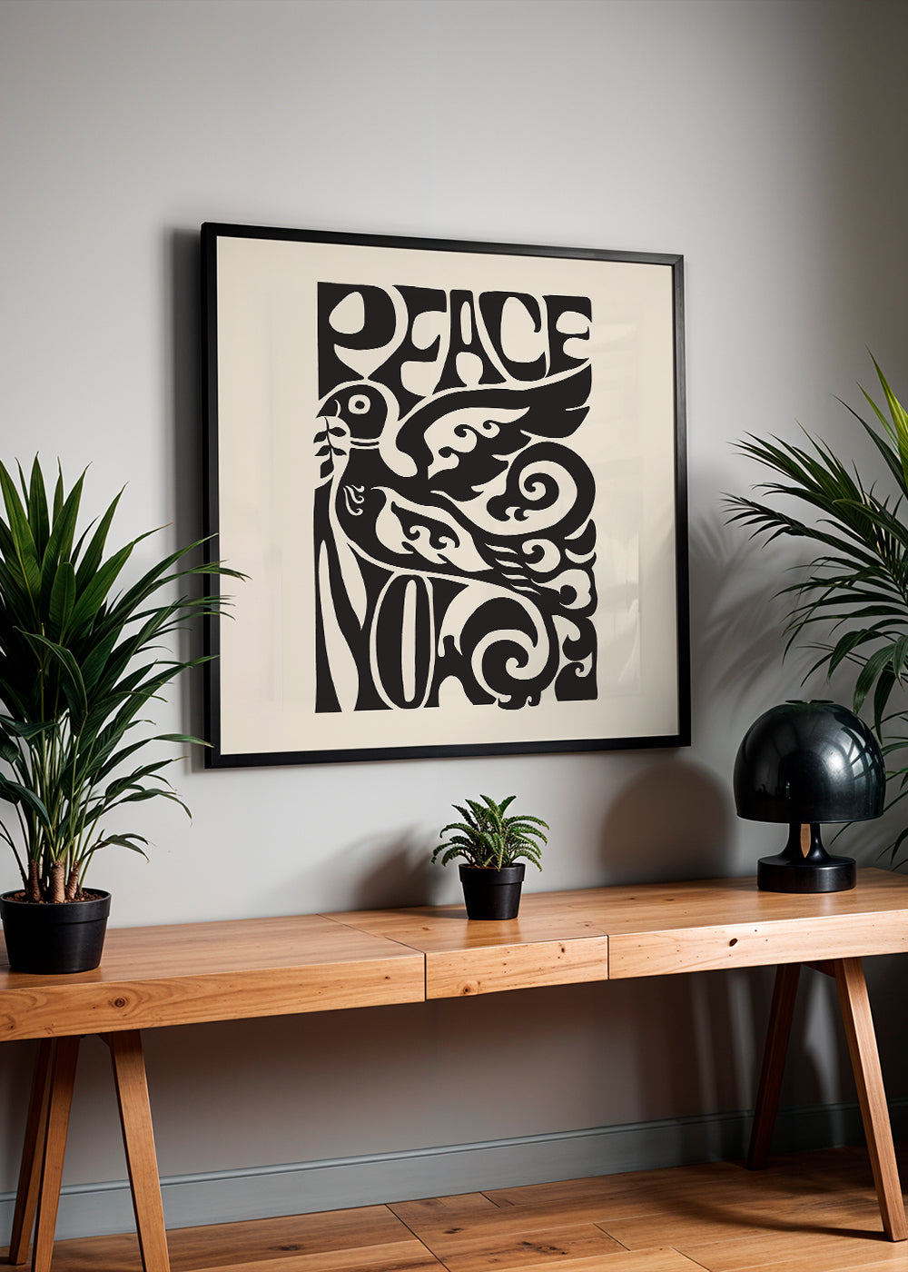 Vintage-affisch med typografisk duva 'Peace Now'