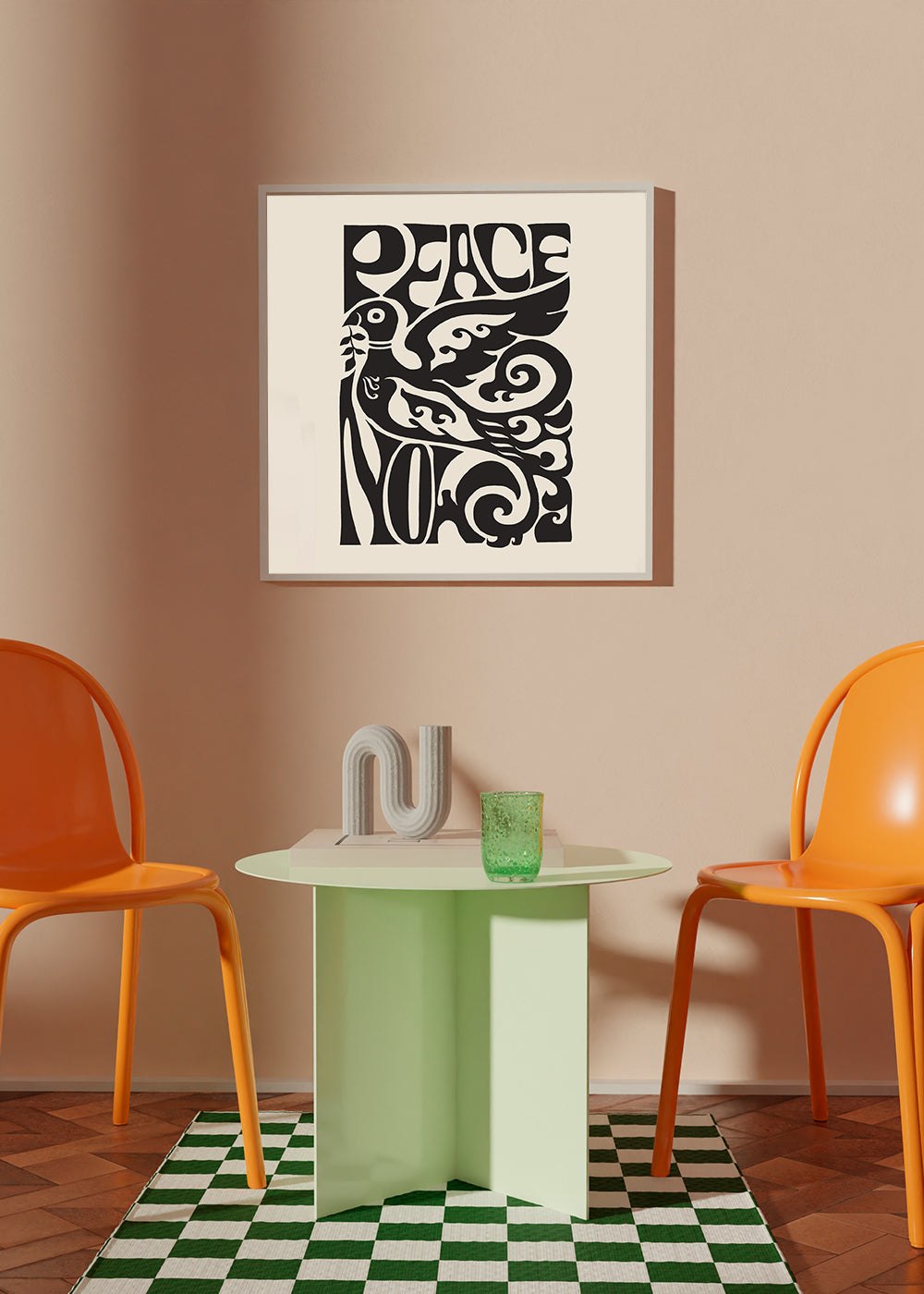 Vintage-affisch med typografisk duva 'Peace Now'