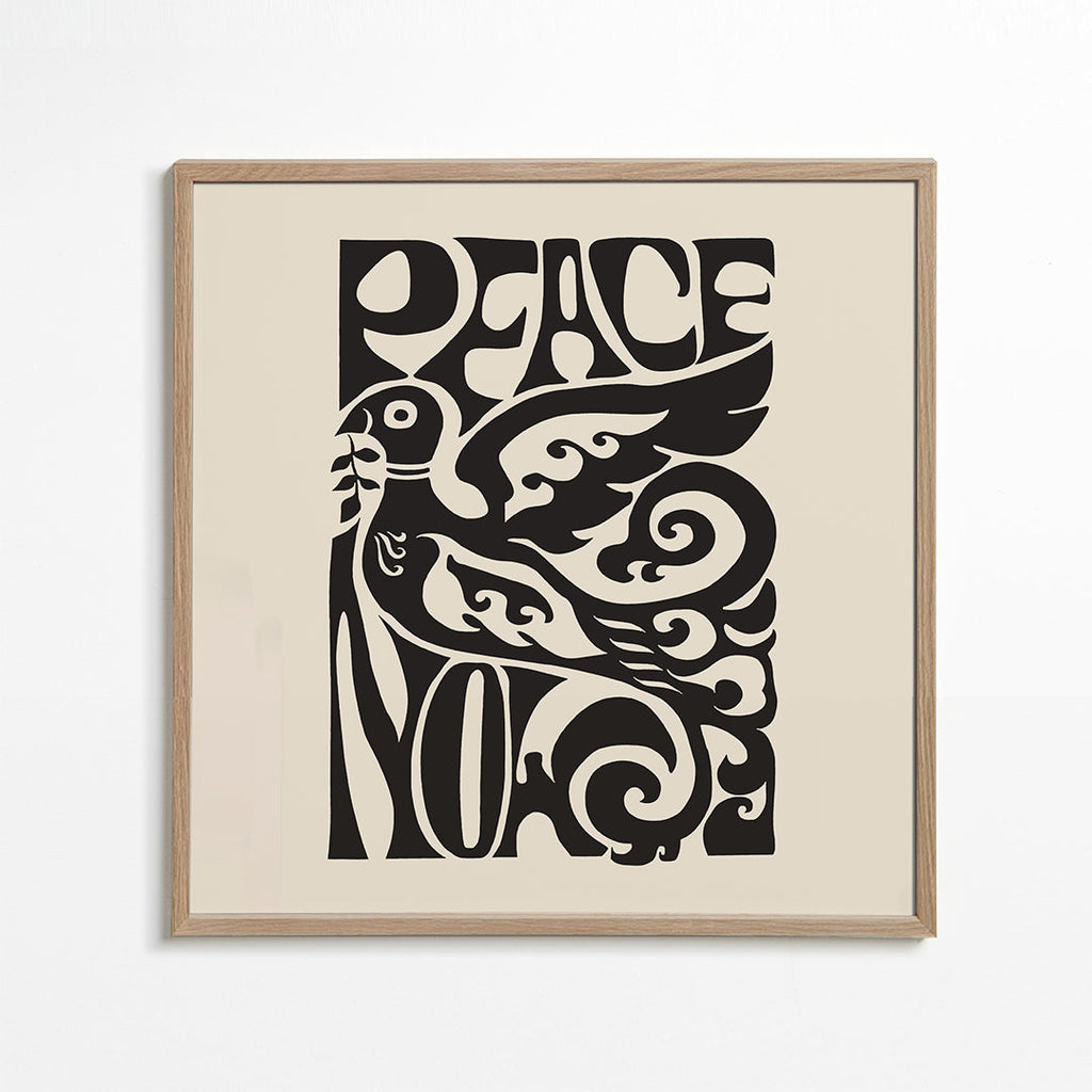 Vintage-affisch med typografisk duva 'Peace Now'
