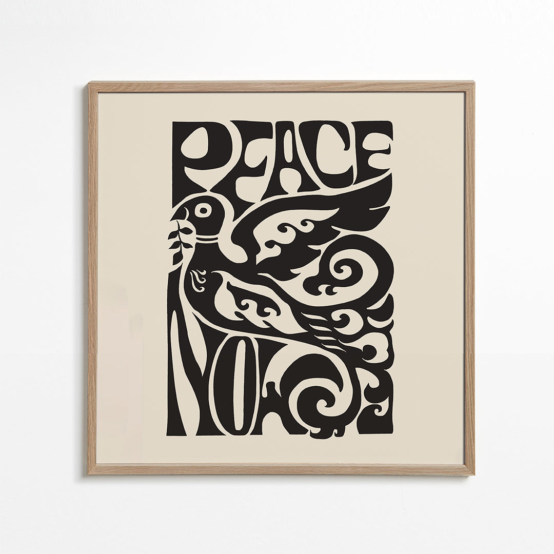 Vintage-affisch med typografisk duva 'Peace Now'