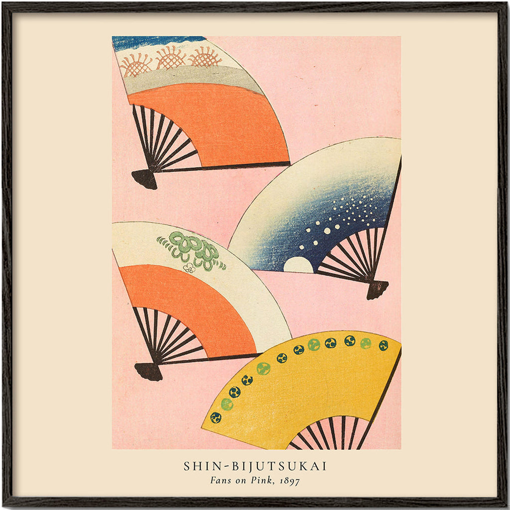 Illustration av japanska fläktar på rosa bakgrund