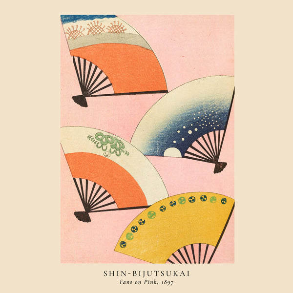Illustration av japanska fläktar på rosa bakgrund