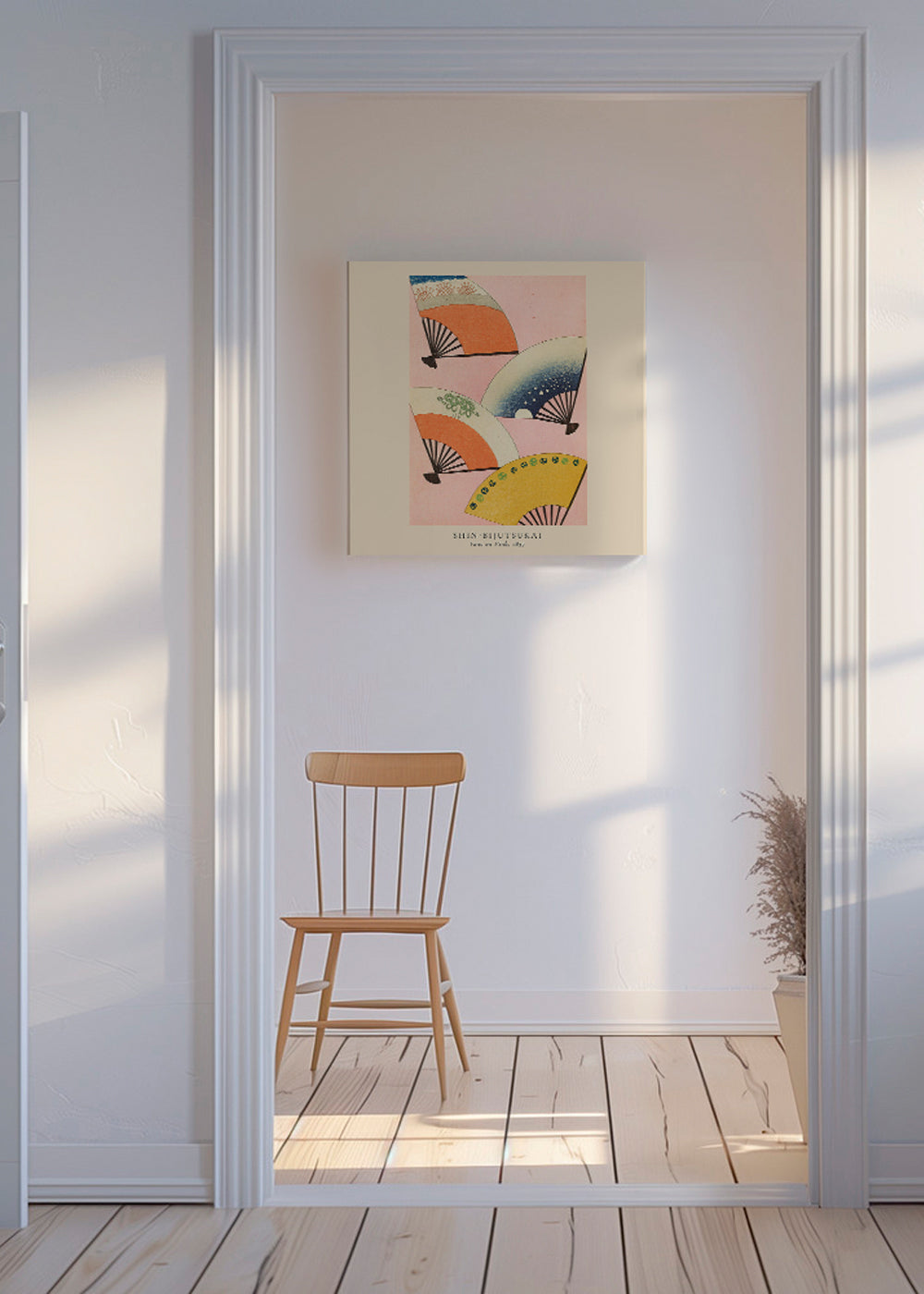 Illustration av japanska fläktar på rosa bakgrund