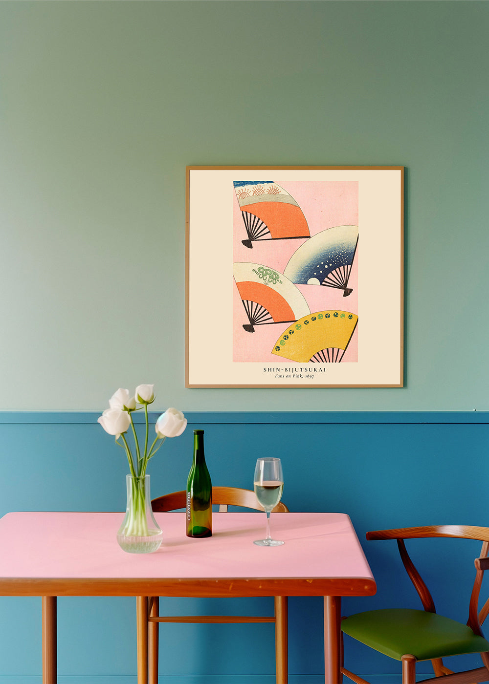 Illustration av japanska fläktar på rosa bakgrund